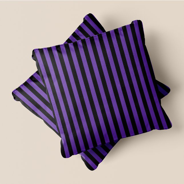 Black & Lila Rand Kudde (Black & Purple Stripes Throw Pillow)