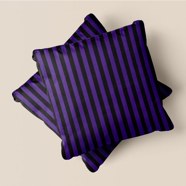 Black & Lila Rand Kudde (Black & Purple Stripes Throw Pillow)