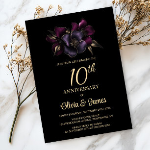 Black Lila Rosa Blommigt 10-årsjubileum Inbjudningar