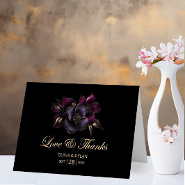 Black Lila Rosa Blommigt Bröllop Tack Kort