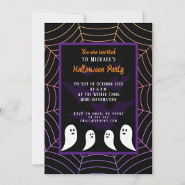 Black lila spindelnät Halloween-spöke Inbjudningar