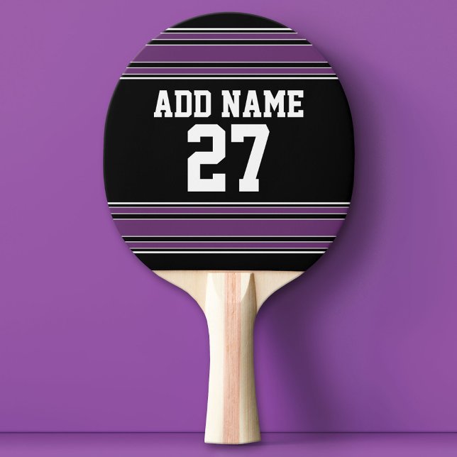 Black Lila Sports Jersey med ditt namn och nummer Pingisracket (Custom Ping Pong Paddle with a Sports Theme)