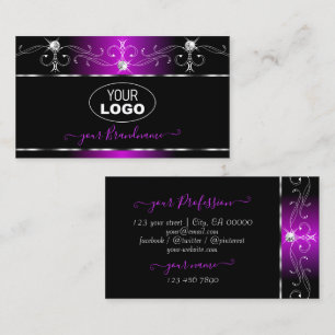 Black Lila Squiggles Sparkling Diamonds Add Logoty Visitkort