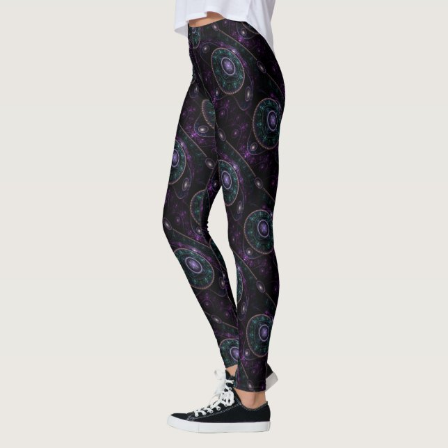 Black Lila Teal Glow Magic Sphere Mönster Leggings (Vänster)