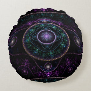 Black Lila Teal Glow Magic Sphere Rund Kudde