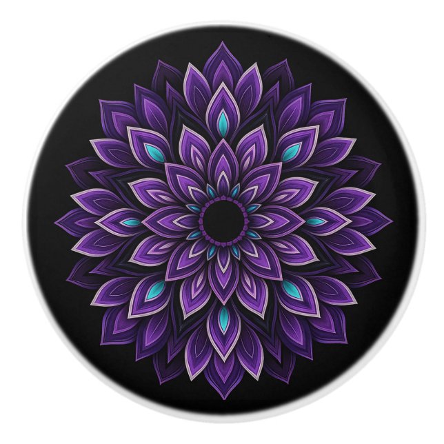 Black, Lila, Teal &  Mandala Ceramic Knob Knopp (Framsidan)