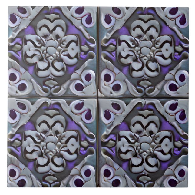 Black Lila & Teal Tuscan Stil Simulated Mosaic Kakelplatta (Framsidan)