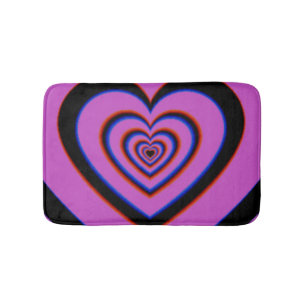 Black Lila Trippy Hypnotic Heart Kärlek Mönster Badrumsmatta