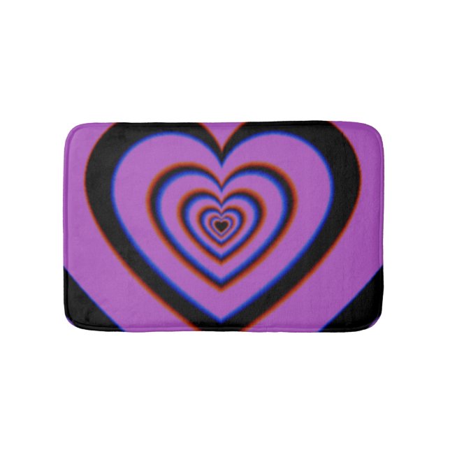 Black Lila Trippy Hypnotic Heart Kärlek Mönster Badrumsmatta (Framsidan)
