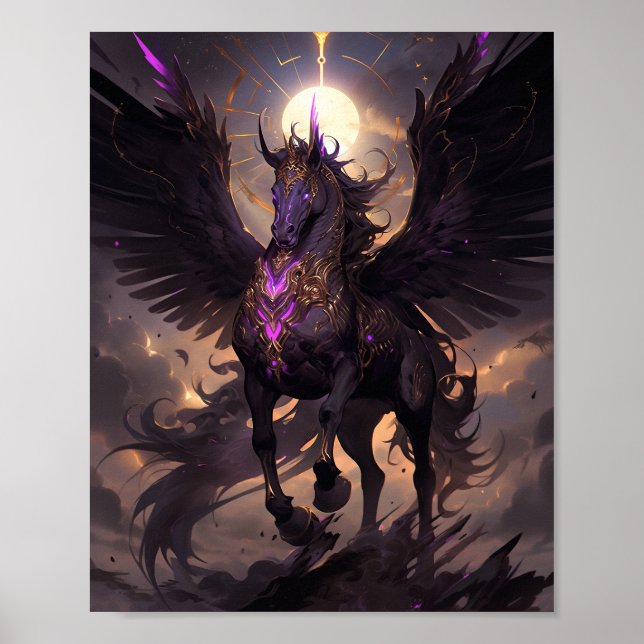 Black Lila Unicorn Fantasy Art Poster (Framsidan)