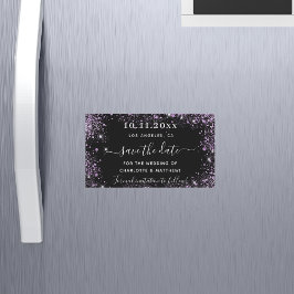 Black lila violet bröllop spara datum magnet