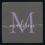 Black Lila Violet Monogram Feminine-skript Namn Stenunderlägg<br><div class="desc">Elegant Modern Black Lila Violet Monogram Feminine Script Namn Stone Underlägg</div>