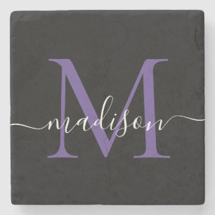 Black Lila Violet Monogram Feminine-skript Namn Stenunderlägg