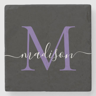 Black Lila Violet Monogram Feminine-skript Namn Stenunderlägg