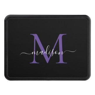 Black Lila Violet Monogram Script Namn Initial Dragkroksskydd