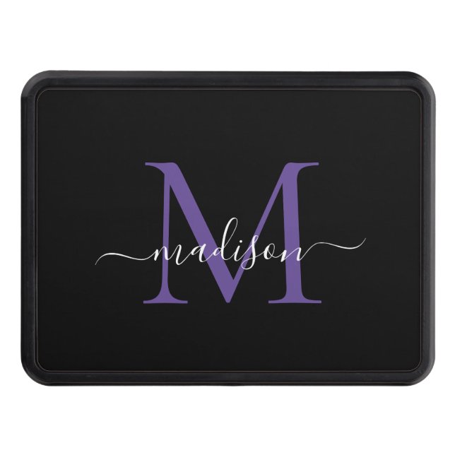 Black Lila Violet Monogram Script Namn Initial Dragkroksskydd (Framsidan)