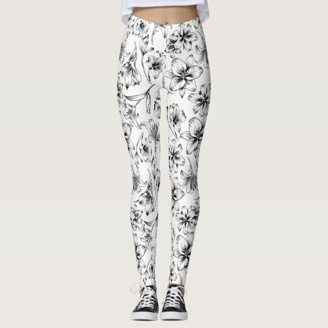 Black Lily Flowers Leggings (Framsida)