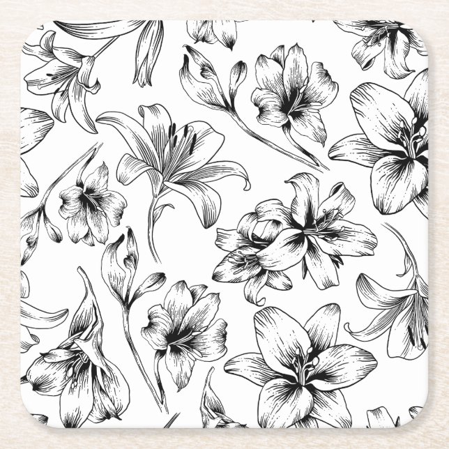 Black Lily Flowers Underlägg Papper Kvadrat (Framsidan)