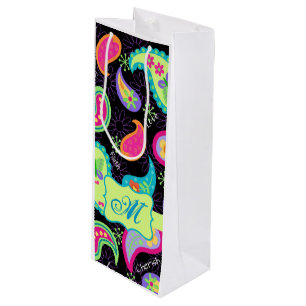 Black Lime Green Monogram Personlig Paisley