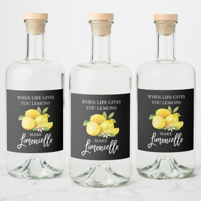 Black Limoncello Lemons med moderna penselskript Spritflaskor Etikett (Flaskor)