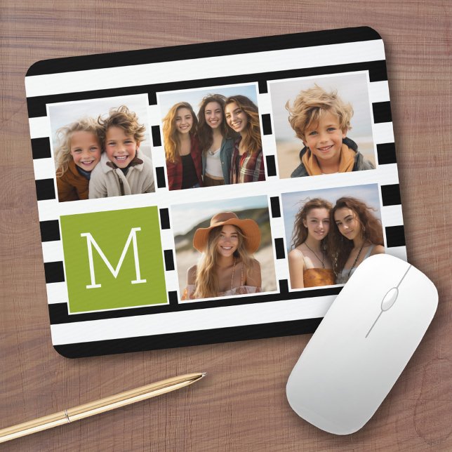 Black Limpe Stripe Photo Collage Anpassningsbar Mo Musmatta (Personalized mousepad - Add Photos and Custom Text)