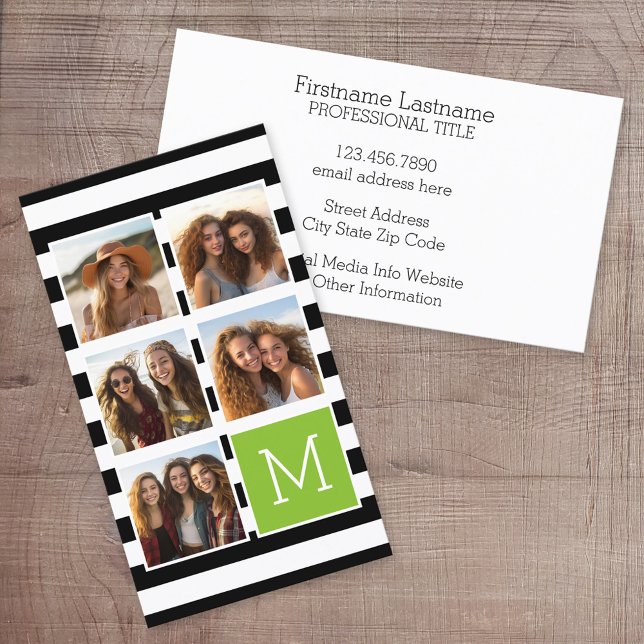 Black Limpe Stripe Photo Collage Anpassningsbar Mo Visitkort (Custom Printed Online Business Card)