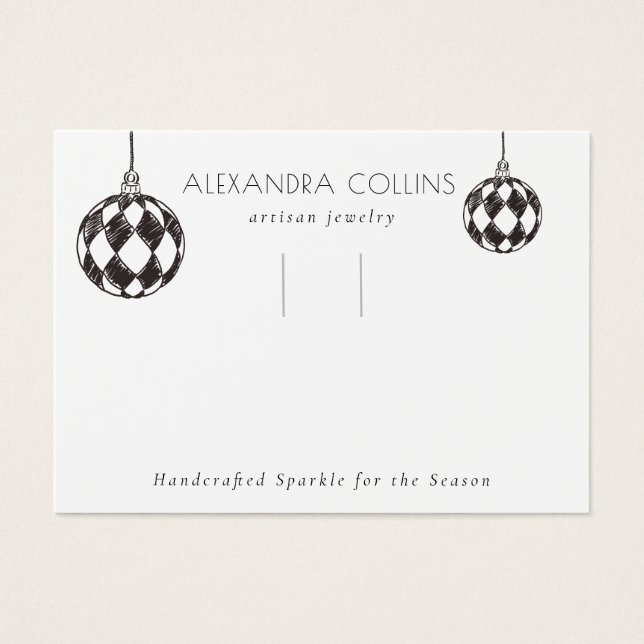 Black Line Art Bauble Festive Hairclip Display Visitkort (Framsidan)