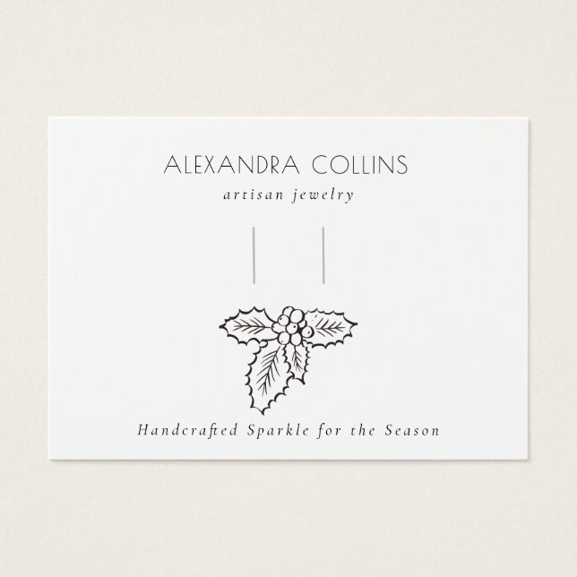 Black Line Art Festive Holly Branch Hairclip  Visitkort (Framsidan)