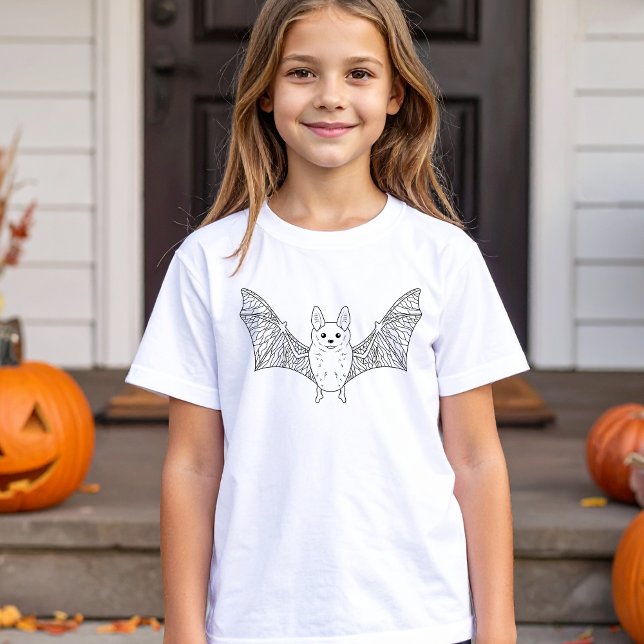 Black Line Art Halloween på Cute Sleing Fladdermus T Shirt (Disclaimer: This image is a digital mockup.)