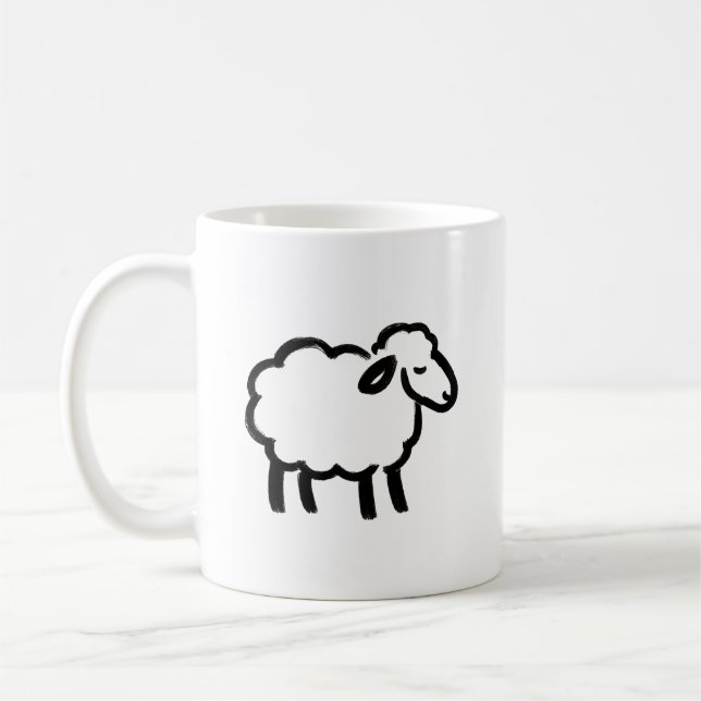 Black Line Sheep – Cozy Animal Ink Design on Kaffemugg (Vänster)