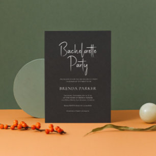 Black Linen Simple Black Script Bachelorette Party Inbjudningar
