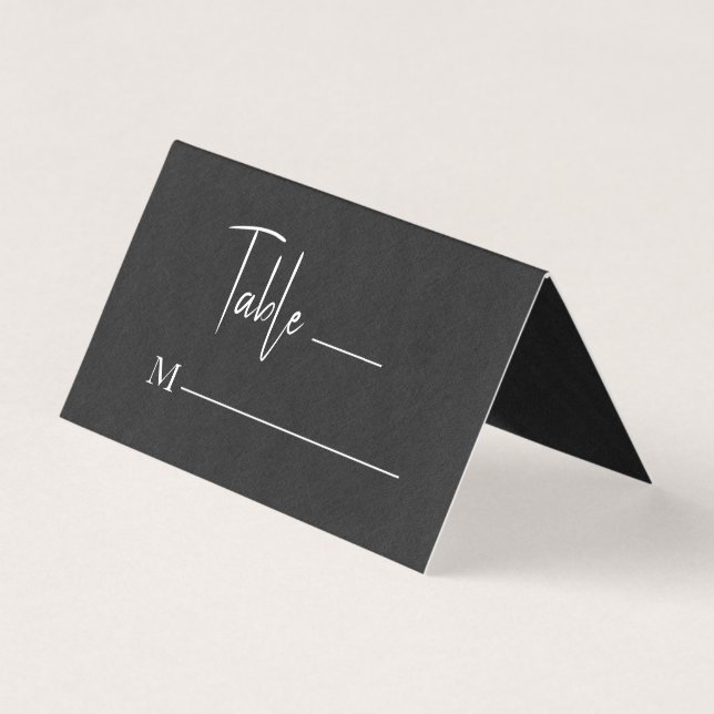 Black Linen Simple Black Script Bröllop Place Card Visitkort (Framsida)