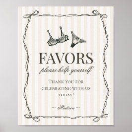 Black Lingerie Bachelorette Party Favors Sign Poster
