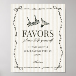 Black Lingerie Bachelorette Party Favors Sign Poster
