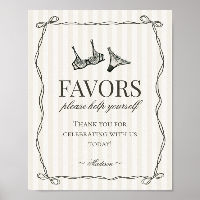 Black Lingerie Bachelorette Party Favors Sign Poster (Framsidan)