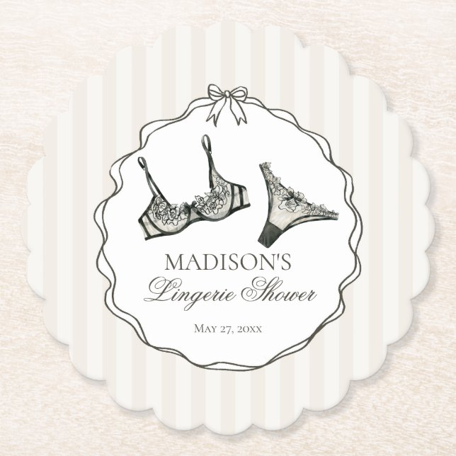 Black Lingerie Shower Lace Bachelorette Party Underlägg Papper (Framsida)