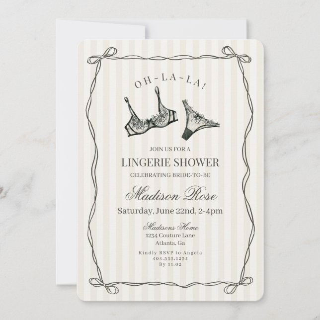 Black Lingerie Snöre Lingerie Shower Inbjudningar (Framsida)