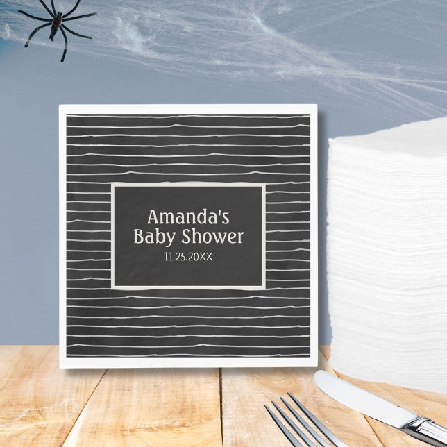 Black Linjer Halloween Baby Shower Pappersservett (Black Lines Halloween Baby Shower Napkins)