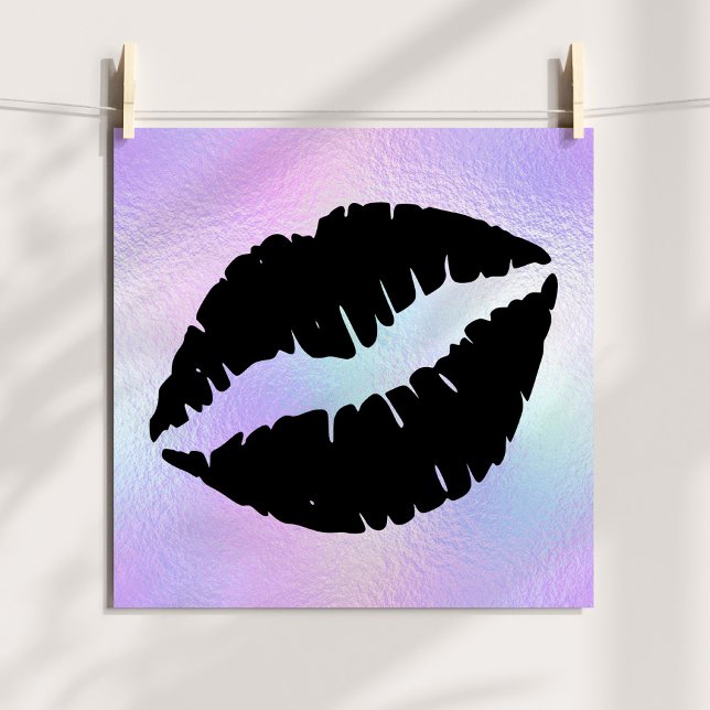 Black Lipstick Kiss on Pastel Iridescent Foil Poster (Black Lipstick Kiss on Pastel Iridescent Foil Poster)