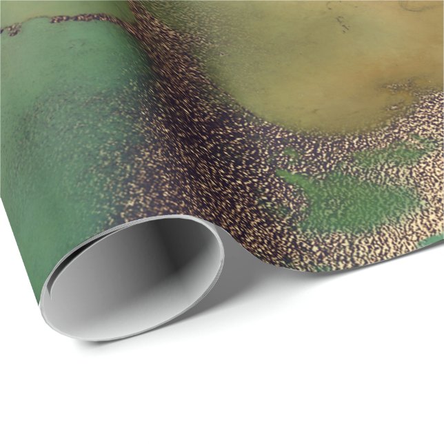 Bläck Liquid Paint Emerald Grönt Bronze Guld Presentpapper (Rullad Hörn)