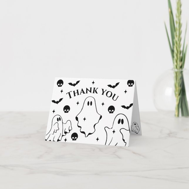 Black Little Ghost Halloween Baby Shower Tack Kort (Framsida)