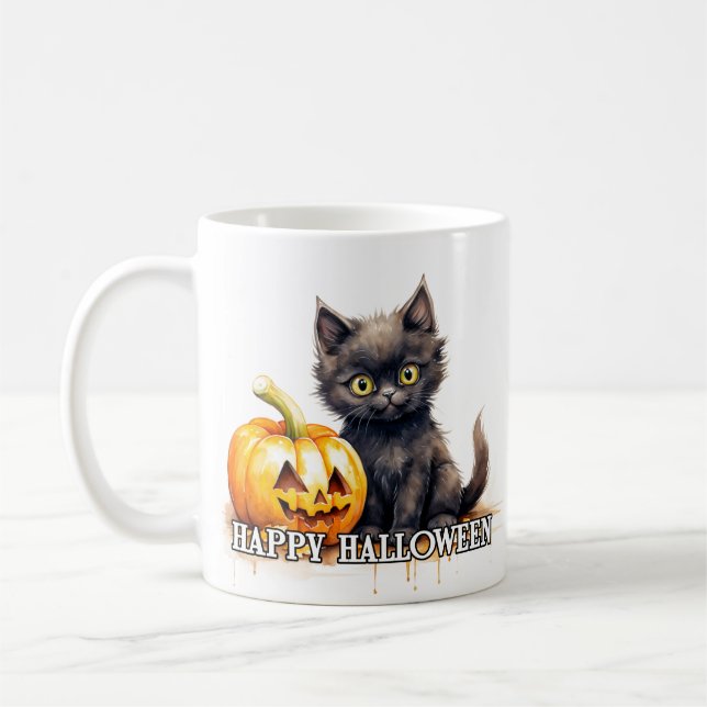 Black Little Kitten | HAPPY HALLOWEEN Kaffemugg (Vänster)
