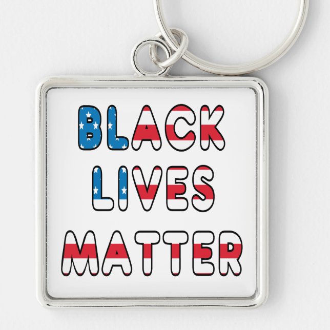 Black Lives Matter BLM Fyrkantig Silverfärgad Nyckelring (Framsidan)