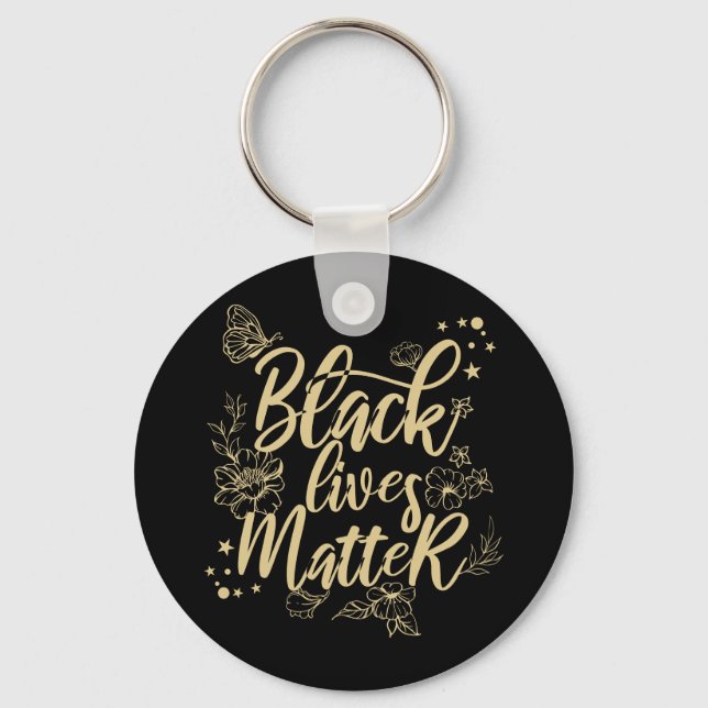 Black Lives Matter | Elegant Black och Guld BLM Nyckelring (Framsida)