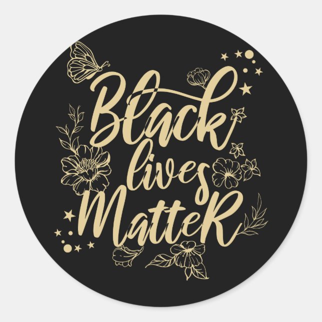 Black Lives Matter | Elegant Black och Guld BLM Runt Klistermärke (Framsida)