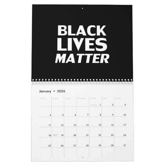 Black Lives Matter svartvit modern typografi Kalender (Jan 2026)