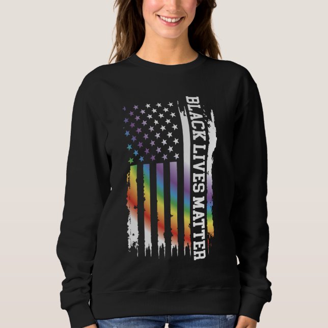 Black Lives Matter United Stater Rainbow w US Flag T Shirt (Framsida)