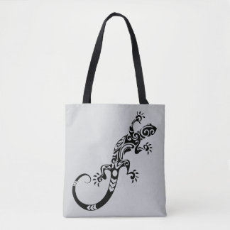 Black Lizard Gray Tote Bag – Reptile Art Design Tygkasse