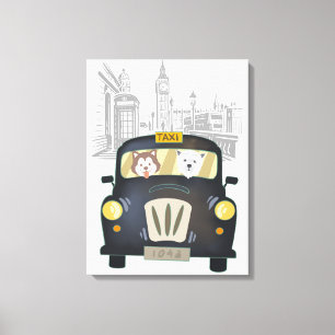 Black London Taxi Cab driven av Hundar Canvastryck