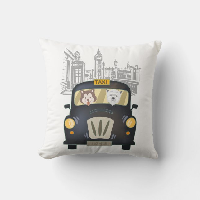 Black London Taxi Cab driven av Hundar Pillow Kudde (Framsida)